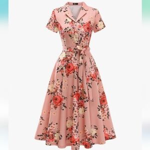 Dusty Rose Chic Floral Midi Dress